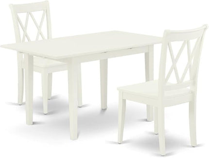 East West Furniture NOCL3-LWH-W 3 Piece Dinette Set for Small Spaces Contains a Rectangle Dining Table with Butterfly Leaf and 2 Dining Room Chairs, 32x54 Inch, Linen White - LeafyLoom