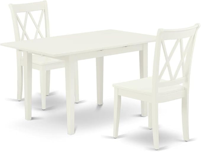 East West Furniture NOCL3-LWH-W 3 Piece Dinette Set for Small Spaces Contains a Rectangle Dining Table with Butterfly Leaf and 2 Dining Room Chairs, 32x54 Inch, Linen White - LeafyLoom