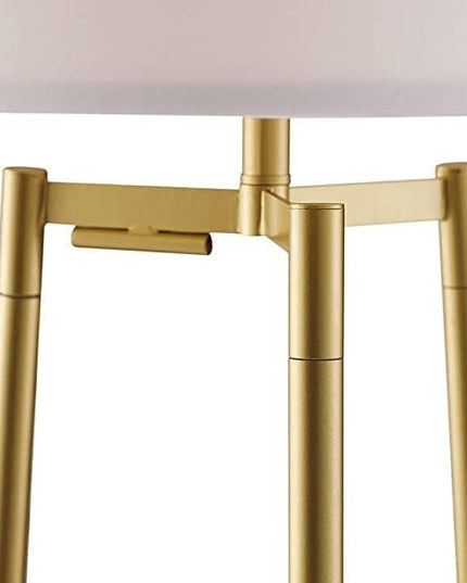 Floor Lamp, Standing Reading Light with Faux Marble Shelves and Fabric Shade, Modern Tall Pole, Accent Furniture Décor Lighting for Living Room, Bedrooms - LeafyLoom