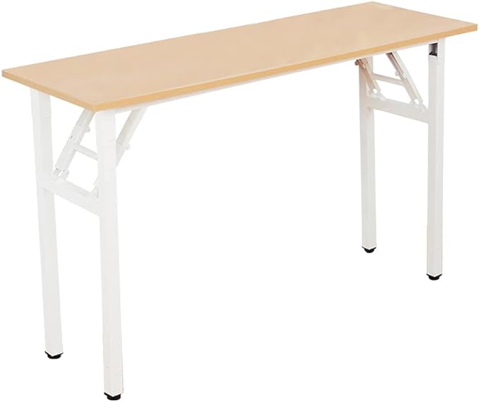 SDHYL 47 inchesNo Assembly Foldable Computer Desk for Home Office Workstation, Study and Writing, Teak Board and White Leg - LeafyLoom