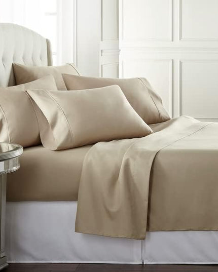 Danjor Linens King Size Sheets Set - 6 Piece Set Including 4 Pillowcases - Deep Pockets - Breathable, Soft Bed Sheets - Wrinkle Free - Machine Washable - Taupe King Bed Sheets - 6 pc - LeafyLoom