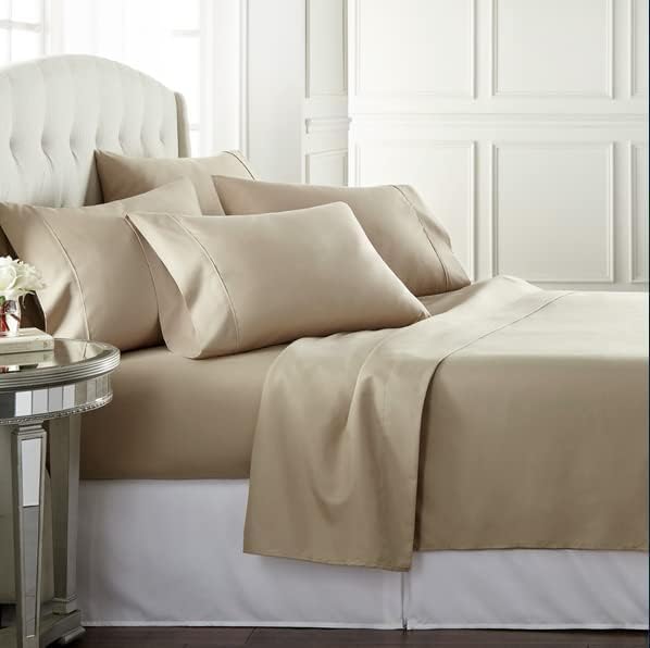 Danjor Linens King Size Sheets Set - 6 Piece Set Including 4 Pillowcases - Deep Pockets - Breathable, Soft Bed Sheets - Wrinkle Free - Machine Washable - Taupe King Bed Sheets - 6 pc - LeafyLoom