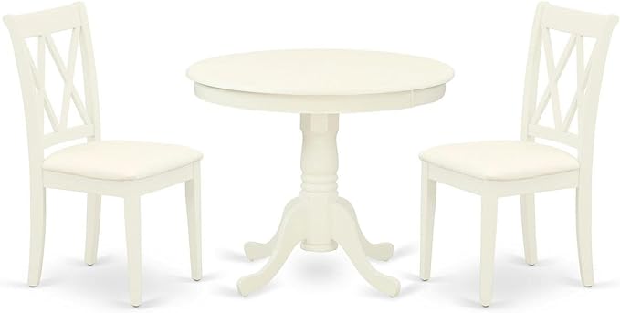 East West Furniture ANCL3-LWH-C Dining Room Set- 2 Fantastic Dining Room Chairs with Linen Fabric Seat - A Beautiful Round Kitchen Table- - Cherry & Buttermilk Finish - LeafyLoom