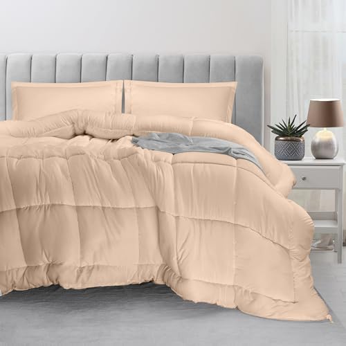 Utopia Bedding Queen Size Comforter Set with 2 Pillow Shams, Bedding Comforter Sets, Down Alternative Beige Comforter, Soft and Comfortable, Machine Washable (Pack of 4) - LeafyLoom