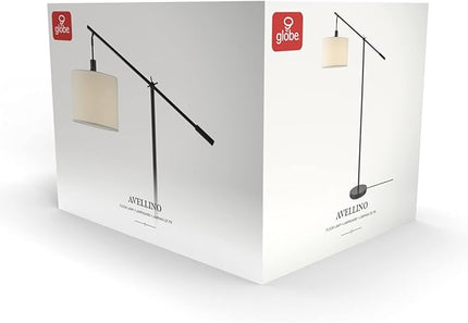 Globe Electric 67525 Avellino 66" Floor Lamp, Matte Black, White Linen Shade, Stepless Rotary Dimmer Switch on Socket - LeafyLoom