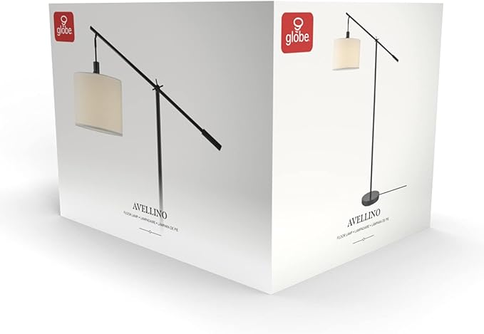 Globe Electric 67525 Avellino 66" Floor Lamp, Matte Black, White Linen Shade, Stepless Rotary Dimmer Switch on Socket - LeafyLoom
