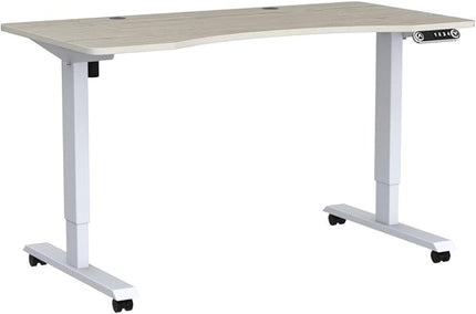 Adjustable Height Electric Standing Desk - 55 x 30 Inch Sit Stand Computer Desk with Splice Board, Stand Up Desk Table for Home Office, White Frame/Oak Top(with Radian) - LeafyLoom