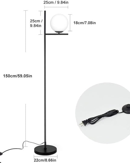 DLLT Modern LED Sphere Floor Lamp-9W Frosted Glass Globe Standing Lamps for bedroom, Energy Saving Mid Century Tall Pole Standing Accent lighting for Living Room, Office, Bedroom, Black - LeafyLoom
