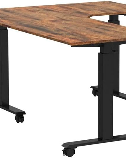 FEZIBO Triple Motor 63" L Shaped Standing Desk, Electric Standing Gaming Desk Adjustable Height, Corner Stand up Desk with Splice Board, Black Frame/Rustic Brown Top - LeafyLoom
