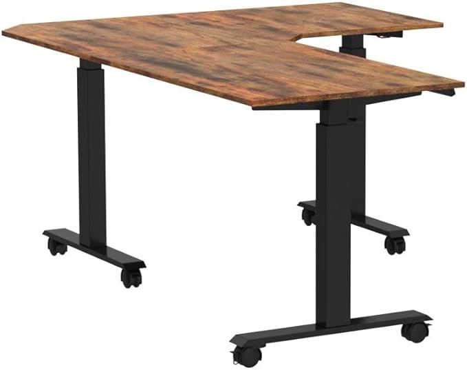 FEZIBO Triple Motor 63" L Shaped Standing Desk, Electric Standing Gaming Desk Adjustable Height, Corner Stand up Desk with Splice Board, Black Frame/Rustic Brown Top - LeafyLoom