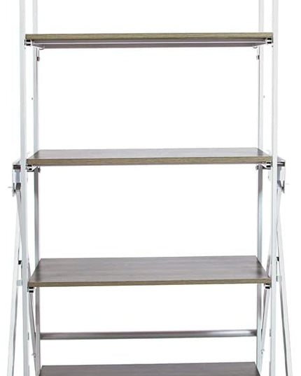 Origami Modern 2 in 1 Shelf to Table Style, Organizer Deco Rack Magically Turn to a Table/Desk in a Second,Fully Assembled,White/Birchwood US Patent Pending (STT-WHIBRC) - LeafyLoom