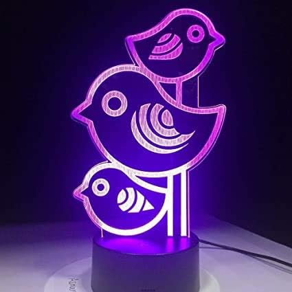 Lovely Little Birds 3D Night Lights,USB Charging LED Table Lamp Kid's Room Decors Optical Illusion 3D Arts Bedside Lamp Gifts for Kids Decor Gifts for Baby Son Daughter or Grand Daughter - LeafyLoom