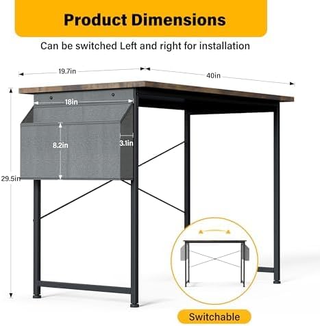 HealSmart Writing Study Worktable for Bedroom Small Desk, Modern Simple Style PC Table with Storage Bag, 40 Inch, Brown-New Version - LeafyLoom