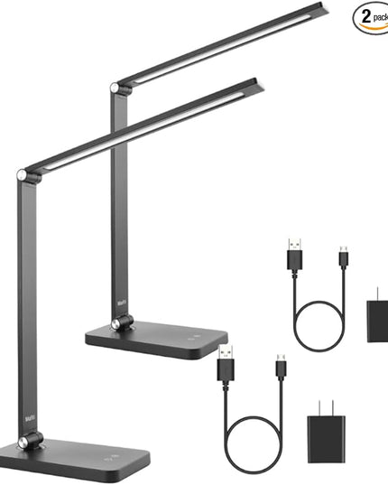 mafiti LED Desk Lamp Dimmable Table Lamp 5 Lighting Modes 3 Brightness Levels Foldable Desk Light Lamp for Home Office with Adjustable Arm, USB Charging Port, Touch Control (2 PCS) - LeafyLoom