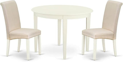 East West Furniture BOBA3-WHI-01 Boston 3 Piece Kitchen Set Contains a Round Dining Room Table and 2 Cream Fabric Upholstered Parson Chairs, Linen White, 42x42 Inch - LeafyLoom