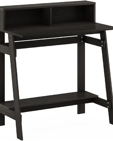 Furinno Simplistic a Frame Computer Desk, Espresso & Just 3-Tier Turn-N-Tube End Table/Side Table/Night Stand/Bedside Table with Plastic Poles, 1-Pack, Americano/Black - LeafyLoom