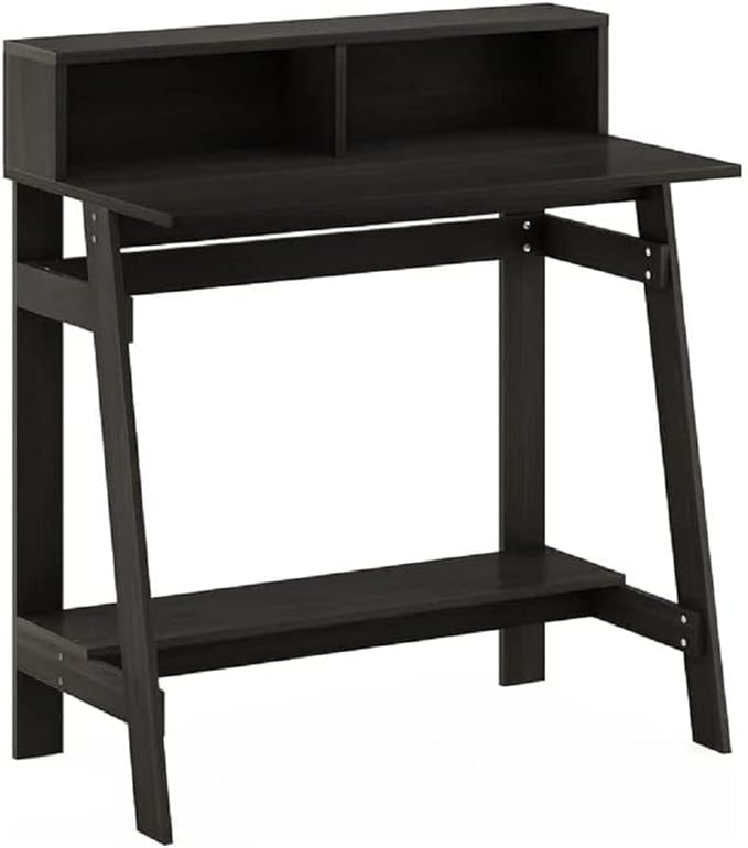 Furinno Simplistic a Frame Computer Desk, Espresso & Just 3-Tier Turn-N-Tube End Table/Side Table/Night Stand/Bedside Table with Plastic Poles, 1-Pack, Americano/Black - LeafyLoom