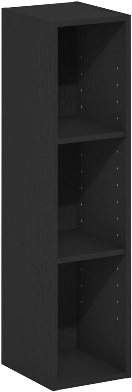 Furinno Fulda 3-Tier Space Saving Storage Shelf Bookcase, 8-Inch Width, Blackwood - LeafyLoom