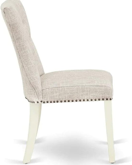 East West Furniture BOGA5-WHI-35 Boston 5 Piece Kitchen Set for 4 Includes a Round Room Table and 4 Doeskin Fabric Parsons Dining Chairs, Linen White, 42x42 Inch - LeafyLoom