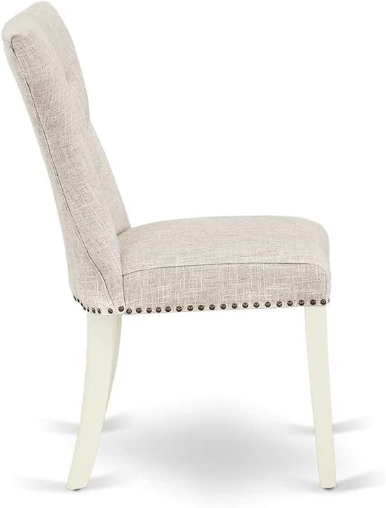 East West Furniture BOGA5-WHI-35 Boston 5 Piece Kitchen Set for 4 Includes a Round Room Table and 4 Doeskin Fabric Parsons Dining Chairs, Linen White, 42x42 Inch - LeafyLoom