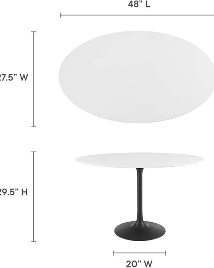 Modway Lippa 48" Oval-Shaped Mid-Century Modern Dining Table with White Wood Top and Black Base - LeafyLoom