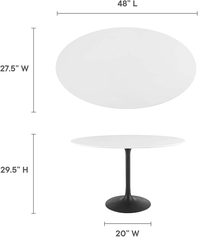 Modway Lippa 48" Oval-Shaped Mid-Century Modern Dining Table with White Wood Top and Black Base - LeafyLoom