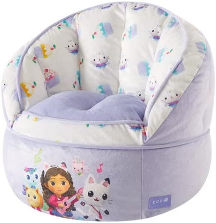 Idea Nuova Gabbys Dollhouse Purple Round Bean Bag Chair for Kids, Ages 3+, Large - LeafyLoom