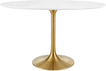 Modway Lippa 48" Oval-Shaped Mid-Century Modern Dining Table with White Wood Top and Gold Base - LeafyLoom