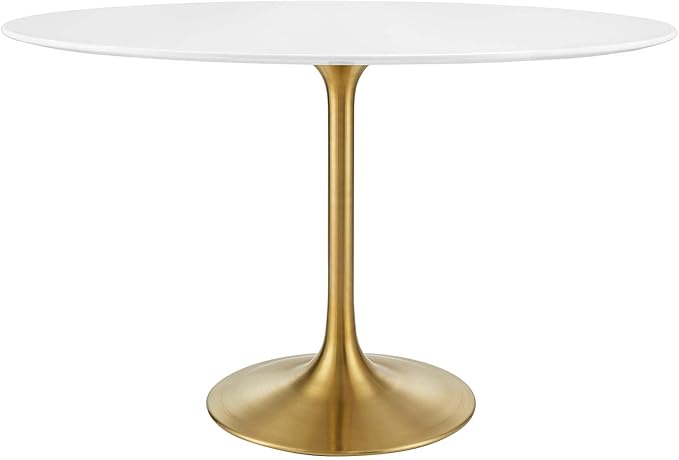 Modway Lippa 48" Oval-Shaped Mid-Century Modern Dining Table with White Wood Top and Gold Base - LeafyLoom