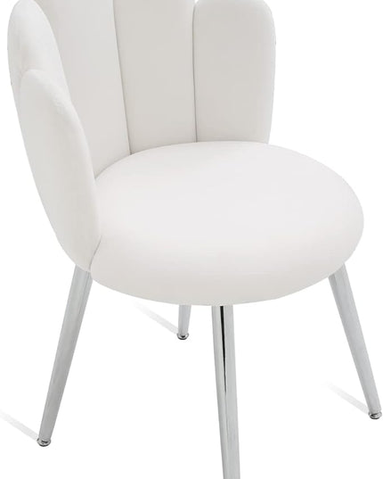 Vanity Chair for Makeup Room - Midcentury Modern Accent Chair for Living Room Bedroom, Velvet Chair with Back Support and Metal Legs (White) - LeafyLoom