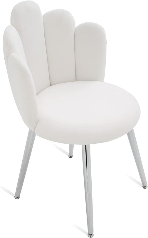 Vanity Chair for Makeup Room - Midcentury Modern Accent Chair for Living Room Bedroom, Velvet Chair with Back Support and Metal Legs (White) - LeafyLoom