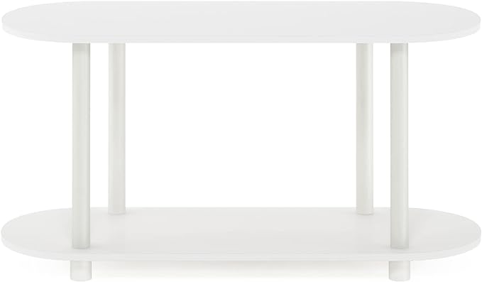 Furinno Turn-N-Tube No Tools Modern Oval Side Table, White/Virgin White - LeafyLoom
