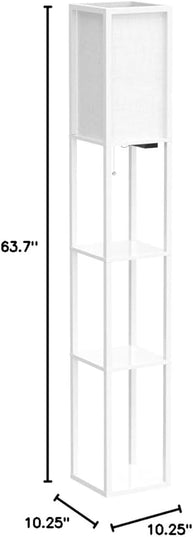 OUTON Floor Lamp with Shelves, LED Modern Shelf Floor Lamp with 2 USB Ports & Power Outlet, 3 Color Temperature, Storage Display Wood Column Standing Tall Lamp for Living Room, Bedroom, Office (White) - LeafyLoom