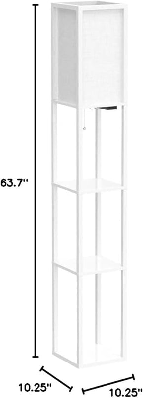 OUTON Floor Lamp with Shelves, LED Modern Shelf Floor Lamp with 2 USB Ports & Power Outlet, 3 Color Temperature, Storage Display Wood Column Standing Tall Lamp for Living Room, Bedroom, Office (White) - LeafyLoom