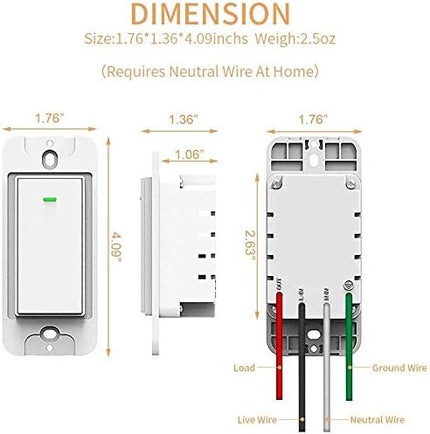 Alexa Light Switch, Double Smart WiFi Light Switches, Smart Switch 2 Gang Compatible with Alexa and Google Home, Neutral Wire Needed, with Remote Control, Timing Schedule, No hub Required (4Pack) bekca