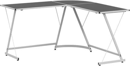SHW L-Shaped Computer Gaming Desk, Walnut - LeafyLoom