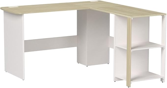 SHW L-Shaped Home Office Corner Desk Wood Top, Oak - LeafyLoom