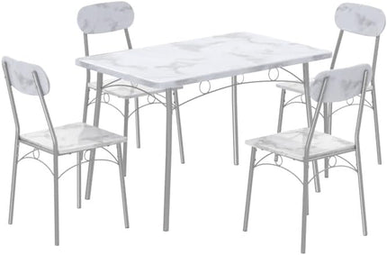 VECELO Dining Table Set for 4 5 Piece Dinette with Chairs for Kitchen, Breakfast Nook and Small Space, 43.3", White - LeafyLoom