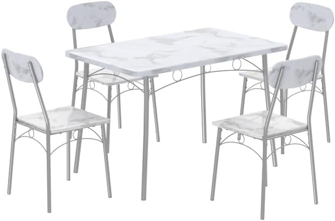 VECELO Dining Table Set for 4 5 Piece Dinette with Chairs for Kitchen, Breakfast Nook and Small Space, 43.3", White - LeafyLoom
