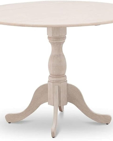 East West Furniture DMT-ABC-TP Dublin Kitchen Dining Table - a Round Wooden Table Top with Dropleaf & Pedestal Base, 42x42 Inch, Wirebrushed Buttercream - LeafyLoom