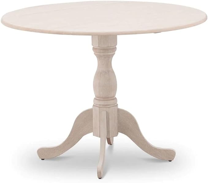 East West Furniture DMT-ABC-TP Dublin Kitchen Dining Table - a Round Wooden Table Top with Dropleaf & Pedestal Base, 42x42 Inch, Wirebrushed Buttercream - LeafyLoom