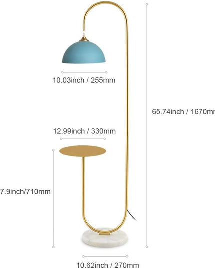 Hsyile KU300240 Modern Standing Light for Bedroom & Living Room Floor Lamp with a Table,LED Reading - Brushed Brass Finish and Blue Shade Bulb Included - LeafyLoom