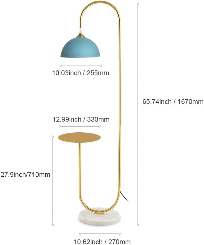 Hsyile KU300240 Modern Standing Light for Bedroom & Living Room Floor Lamp with a Table,LED Reading - Brushed Brass Finish and Blue Shade Bulb Included - LeafyLoom