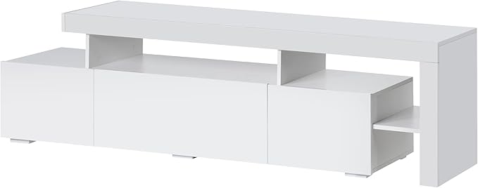 Merax Modern Style 16-Colored LED Lights TV Cabinet Up to 70 inch Television, UV High Gloss Surface Entertainment Center with DVD Shelf, 73.2" Length, White - LeafyLoom