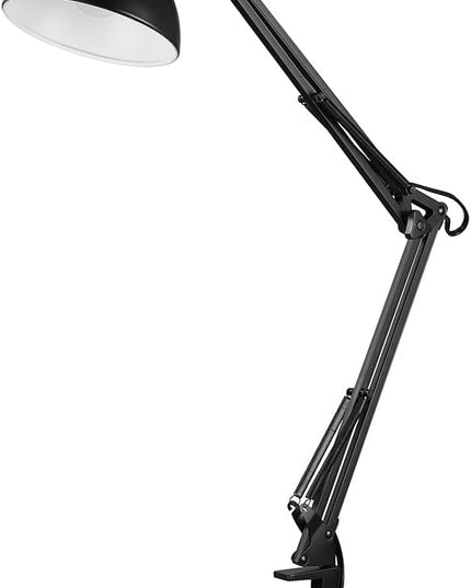 Globe Electric 56963 31.5" Multi-Joint Desk Lamp with Metal Clamp, Black, On/Off Rotary Switch on Shade, Partially Adjustable Swing Arm, Home Essentials, Reading Light, Office Décor - LeafyLoom