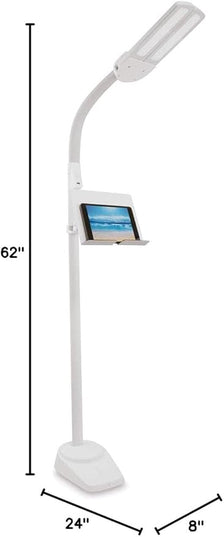OttLite Dual Shade LED Standing Floor Lamp with Adjustable Stand - Wide Range of Illumination with Built-in 2.1A USB Charging Port and Flexible Neck - 4 Brightness Settings for Reading & Studying - LeafyLoom