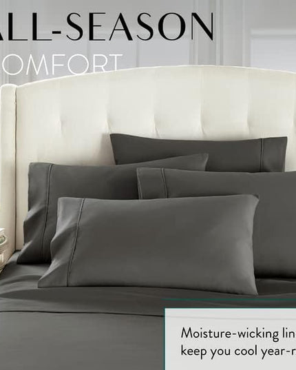 Danjor Linens King Size Sheets Set - 6 Piece Set Including 4 Pillowcases - Deep Pockets - Breathable, Soft Bed Sheets - Wrinkle Free - Machine Washable - Gray King Bed Sheets - 6pc - LeafyLoom
