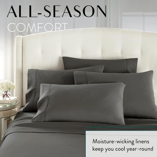 Danjor Linens King Size Sheets Set - 6 Piece Set Including 4 Pillowcases - Deep Pockets - Breathable, Soft Bed Sheets - Wrinkle Free - Machine Washable - Gray King Bed Sheets - 6pc - LeafyLoom