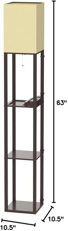 PAZZO Floor Lamp with Shelves, Shelf Floor Lamps by Solid Wood with 2 Charging Ports and 1 Power Outlet, Floor Lamps for Bedrooms, Lamps for Living Room, Brown Color - LeafyLoom