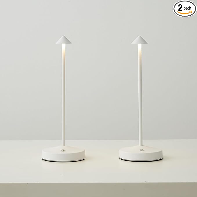 2 PACK Cordless Lamps,Battery Rechargeable Table Lamp,Portable Lamps,2 Level Brightness Dimmable Night Light,Minimalist Design,Cordless Table Lamps for Living Room/Restaurant/Couple Dinne(White) - LeafyLoom